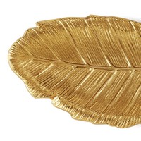 Plateau décoratif réutilisable en aluminium doré en forme de feuille de Malabar ou plateau en métal en forme de feuille de saule, style Art Déco
