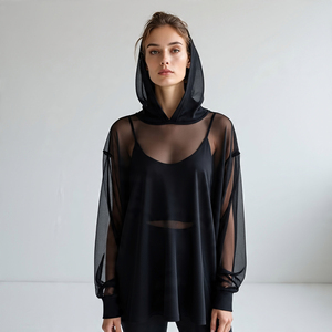 Sudadera con Capucha de Manga Larga para Mujer, Talla Grande, al por Mayor, Top de Malla para Nadar, con Capucha, Transparente, de Red, para Mujer - Product Image 3