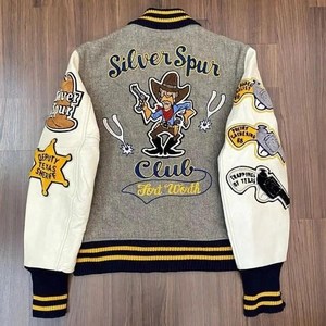 Custom Vintage Distress Bomber <b>Corduroy</b> Varsity <b>Jacket</b> <b>Mens</b> Embroidered Chenille Applique Crop Baseball Letterman <b>Jacket</b> - Product Image 3