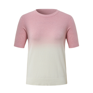 เสื้อยืดถักลายสำหรับผู้หญิงผ้าโพลีเอสเตอร์/ ผ้าฝ้ายสีชมพูไล่ระดับสีแบบลำลอง - Product Image 1