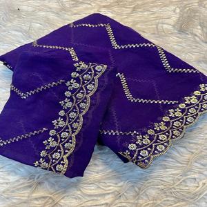 Sari indien NC Moss Sattin Dual Shad Multi Sequence Emrodairy Work avec chemisier assorti, vêtements pour femmes indiennes, sans impression, en stock - Product Image 1