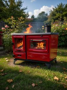 Estufa de Leña Portátil Dorello, Nueva, Color Rojo, de Hierro Fundido, Diseño Tradicional Resistente, para Cocina, Comedor, Villa y Uso en Exteriores - Product Image 1