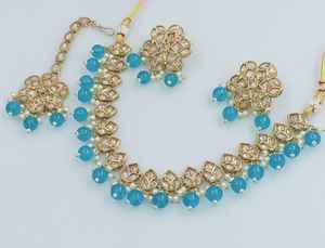 LATEST ANTIQUE MOTIPEARL & DROP FASHIONABLE GOLD PLATED FANCY <b>CHOKER</b> NECKLACE WITH MANGTIKKA EARRING SET & JEWELLERY SET <b>WOMEN</b> - Product Image 2