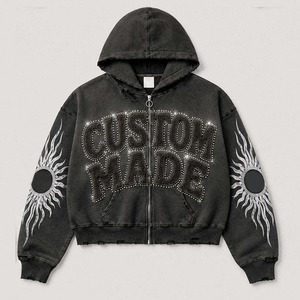 Sudadera con capucha extragrande con logo personalizado, 100% algodón, estilo streetwear desgastado, con bordado en el borde sin rematar, para hombre - Product Image 3