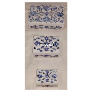 Dernier modèle de boîtes de rangement pour bijoux en forme de rectangle avec incrustation de marbre blanc en nacre bleue pour les cadeaux de mariage - Product Image 1