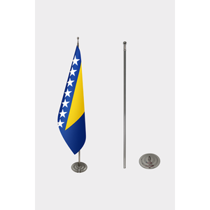 Drapeau d'intérieur officiel de la Bosnie-Herzégovine avec logo personnalisé 3x5 pieds, impression numérique sur soie et coton, mât en aluminium - Product Image 2