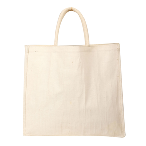 Bolsa de compras de arpillera de yute laminada de PP natural ecológica con asa acolchada de algodón e impresión personalizada - Product Image 3