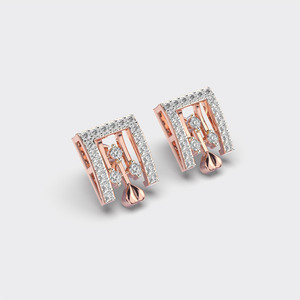 IGI Certified Lab Grown Round Diamond Stud Earrings 18K Yellow / White / Rose Gold Square Halo <b>Drop</b> Design Diamond Earrings - Product Image 3