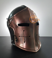 Casco Medieval de Cruzado con Acabado de Cobre, Armadura de Acero, Visera Cruzada, Hecho a Mano, Coleccionable para Cosplay, Exhibición, Decoración, Arte Profesional