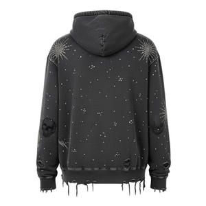 Sudadera con capucha Vintage de algodón 100% lavado con ácido para hombre, ropa de calle de gran tamaño con logotipo frontal, sudadera con hombros caídos con efecto lavado - Product Image 6