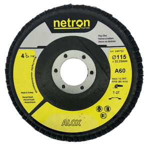 Disco de aleta de óxido de aluminio Premium Netron 115x22mm T27 para molienda de acero inoxidable OEM/ODM/OBM personalizable - Product Image 1