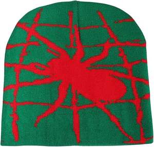 Graphic <b>Beanie</b> Y2K, Crochet <b>Spider</b> Design, Knitted for Warmth, Comfort and Soft Feel - Product Image 1