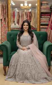 Luxury Pakistani Chiffon Embroidered Formal Dress for <b>Women</b> Party Wear Beautiful Beads and Embroidery Work - Product Image 6