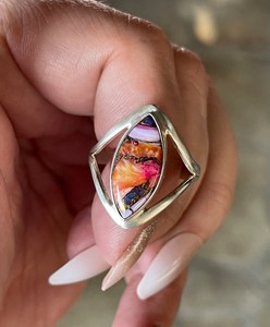 แหวนเงินสเตอร์ลิงสีชมพูดอกรักเร่สีฟ้าครามขนาด10เหมาะสำหรับเป็นของขวัญหรือข้อความ - Product Image 3