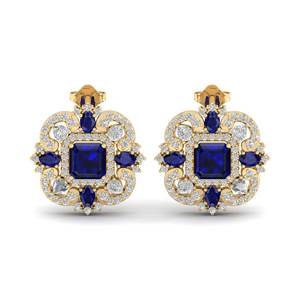 Pendientes de Botón con Zafiro Azul de Corte Princesa REYES Sparkle de 0.88 Quilates en Plata de Ley 925, Joyería de Regalo para Novia con Moissanita - Product Image 2