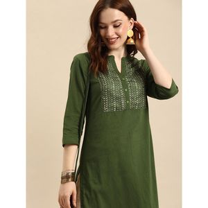 Kurta ethnique vert décontracté à coupe droite, conçu sur mesure pour les occasions de jour, taille XS, respirant, taille naturelle, style élégant - Product Image 1