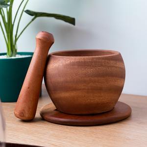 Mortero de madera de gran pedido y morteros trituradores de madera con mortero de trituración manual herramientas de molienda de especias - Product Image 5