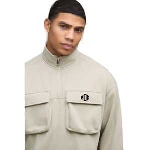 Ensemble de survêtement cargo en molleton lourd 440GSM pour hommes, pull à demi-zip avec pantalon de jogging multi-poches, vêtements de rue chauds pour l'hiver, sweats à capuche - Product Image 3