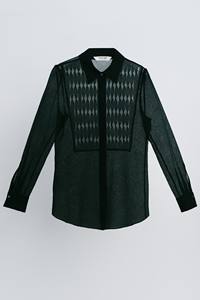 Camisa holgada de manga larga sencilla y elegante para mujer, diseño de camisa ROSA, CAMISA DE PUNTA, Triacetato transparente 60%, acetato 40%, poliéster - Product Image 4