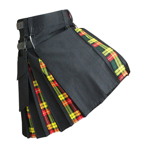 กระโปรง kilts 13ออนซ์วัสดุผ้าตาหมากรุกผสม-อะคริลิคขนแกะธรรมดาด้านหน้าสีดำสไตล์ลำลองผ้าฝ้ายหนัก - Product Image 1