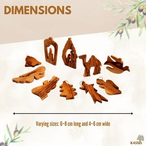 Ensemble de 10 décorations de Noël en bois d'olivier sculpté à la main, style classique, respectueux de l'environnement, décorations d'arbre de Noël faites à la main - Product Image 3