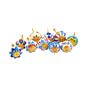 Set Of 10 Blue And White Ceramic Cupboard Cabinet Door Knobs <b>Drawer</b> Pulls <b>Small</b> 1.5" Diameter - Product Image 1