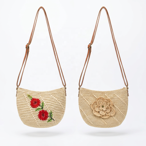 Handwoven <b>raffia</b> Shoulder <b>Bag</b> Floral Embroidered Zipper Purse Bohemian Ladies Tote for All Seasons - Product Image 6