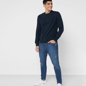 Pull pour hommes personnalisé de haute qualité OEM ODM motif col gaufré anti-rétrécissement pull tricots sweat motif solide col rond - Product Image 3