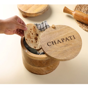 Cazuela de madera Chapati Box Utensilios de cocina de forma redonda de alta calidad Chapati Box con tapa desmontable de La India - Product Image 5