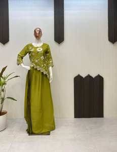 Vestidos occidentales de Indo con bordado Chinon Airtex puro confeccionado para mujer de calidad de exportación India - Product Image 2