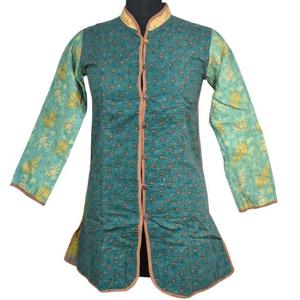 <b>Jacket</b> Vintage <b>Kantha</b> Cotton Full Sleeve Handmade Reversible Design Free Size for Autumn Winter and Spring - Product Image 1