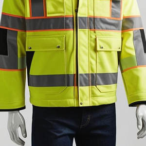 Chaqueta de seguridad de lona de alta visibilidad 100% de alta calidad para hombres, ropa de construcción a prueba de viento de invierno, chaquetas reflectantes con cuello levantado para hombre - Product Image 4