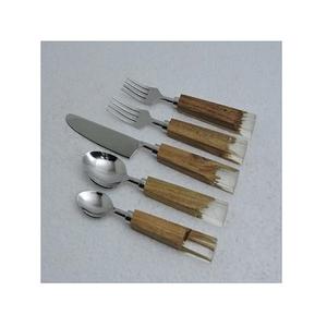 Ensemble de couverts en acier inoxydable avec manche en bois et résine, vaisselle de qualité supérieure, ensemble de couverts pour un usage domestique - Product Image 1