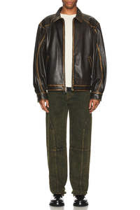 Blouson bombardier vintage en cuir avec logo personnalisé pour hommes toile à col montant hiver Letterman Baseball Style brodé sur mesure - Product Image 4