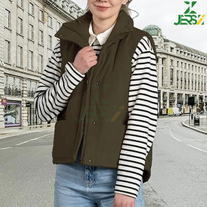 Ropa de calle para mujer, chaleco acolchado de pana, cuello levantado, cierre de botón a presión con cremallera, chaleco cálido sin mangas, ropa exterior de moda de invierno - Product Image 6