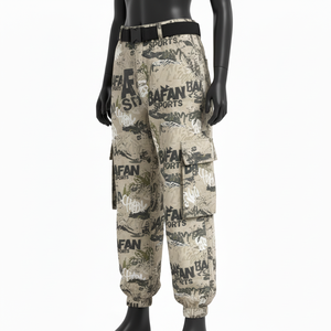 Pantalones Holgados para Mujer, Material de Sarga de Algodón Grueso, Color Cargo, Panel de Bolsillo, Puño Elástico, Logotipo Personalizado con Serigrafía, Pantalones Holgados en Venta - Product Image 4