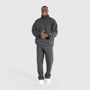 Men's Organic Cotton Oversize Half-Zip Hoodie Custom <b>Mock</b> <b>Neck</b> Pullover Thermal Sweatshirt <b>Top</b> For Winter Season Sweatshirt Men - Product Image 2