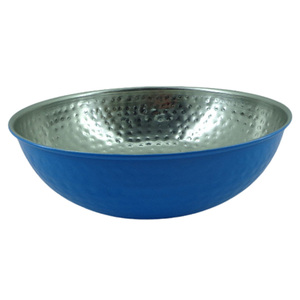 Ensemble de 2 bols en métal de conception classique en nickel de taille moyenne avec bol de service en fer de couleur bleue pour vaisselle et table en vrac - Product Image 1