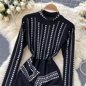 <span class=keywords><strong>Robe</strong></span> moulante courte à col montant et manches longues pour femme, vêtement de style coréen, Streetwear, collection automne - Product Image 2