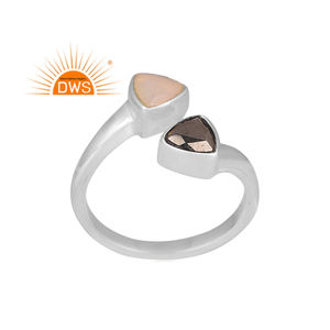 แหวนโอปอลและพลอยไพไรต์ธรรมชาติทำจากเงินสเตอร์ลิงแหวนปรับได้ - Product Image 1