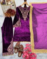 Top en velours de viscose pure de créateur Plazzo & Dupatta avec rivet séquentiel de 5mm Moti Work Coin Latkan Bell Sleeve