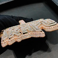 Chaîne à maillons plaquée or rose 14 carats personnalisée, style hip-hop, avec pendentif en moissanite VVS, sertie de pierres