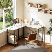 Bureau d'angle en L de 50 pouces pour ordinateur et jeux, avec étagère pour unité centrale, idéal pour le travail, l'étude et l'écriture à domicile ou au bureau