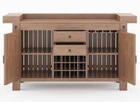 Mesa de Bar Plegable Ajustable y Resistente de Madera de Teca Sólida con Cajones para Almacenamiento de Vino, Diseño Moderno para Exteriores |   Mueble Bar Java Hecho a Mano