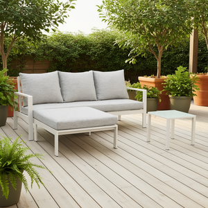 Ensemble de meubles de patio d'extérieur KORA 3 places, blanc gris, aluminium, polyester, BHR 10010, 3 Amicasa - Product Image 3