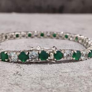 Bracelet pour femme en émeraude naturelle, pierre de naissance de mai, cadeau de mariage, cadeau de Noël, bijoux faits à la main, bracelet en argent sterling 925 - Product Image 3