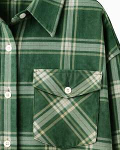 Chemise boutonnée surdimensionnée à carreaux pour femme, vert foncé, manches longues, décontractée, en flanelle, avec poches, tunique douce, automne-hiver, vente en gros - Product Image 6