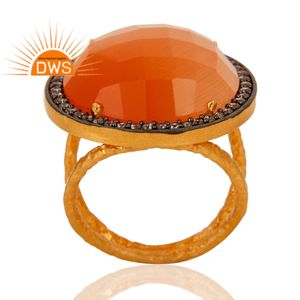 ผู้ผลิตเครื่องประดับแหวนเงินแท้ทรงแยกประดับด้วยมูนสโตนสีพีชธรรมชาติและพลอยซีซี ดีไซน์ทันสมัยล่าสุด - Product Image 3