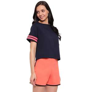 Chándal informal de manga corta con logotipo personalizado para mujer, Camiseta de cuello redondo, conjunto de pantalones cortos, chándal, conjuntos de dos piezas - Product Image 3