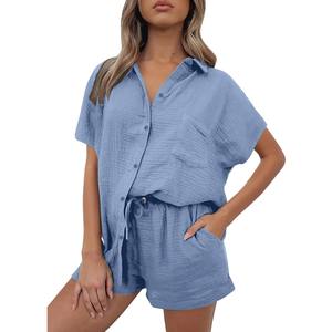 Vente en gros Ensemble court et décontracté 2 pièces surdimensionné Sweat-shirt à épaules tombantes Pantalon de jogging Tissu à tricoter à motif solide Sweats à capuche vierges - Product Image 4